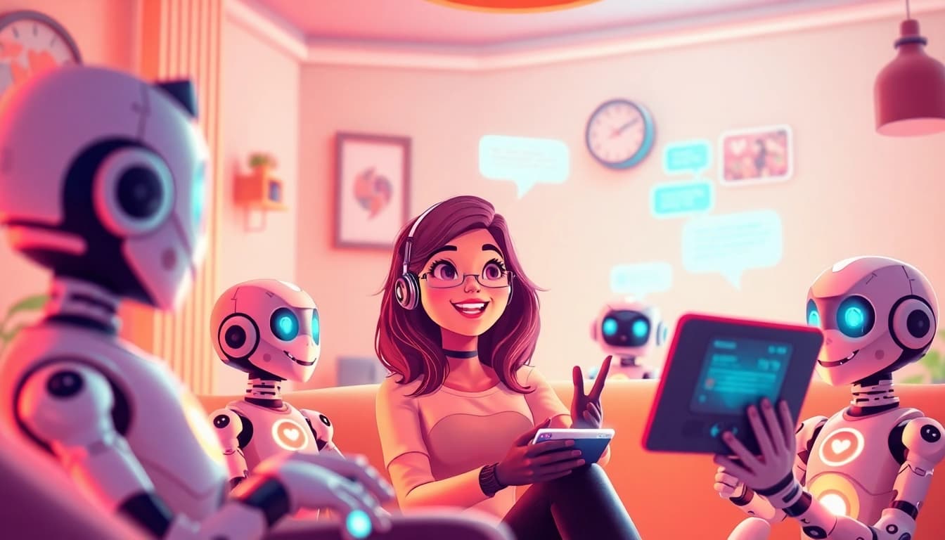 Engaging interaction scene featuring an AI chatbot, showcasing crush on ai with vibrant avatars.