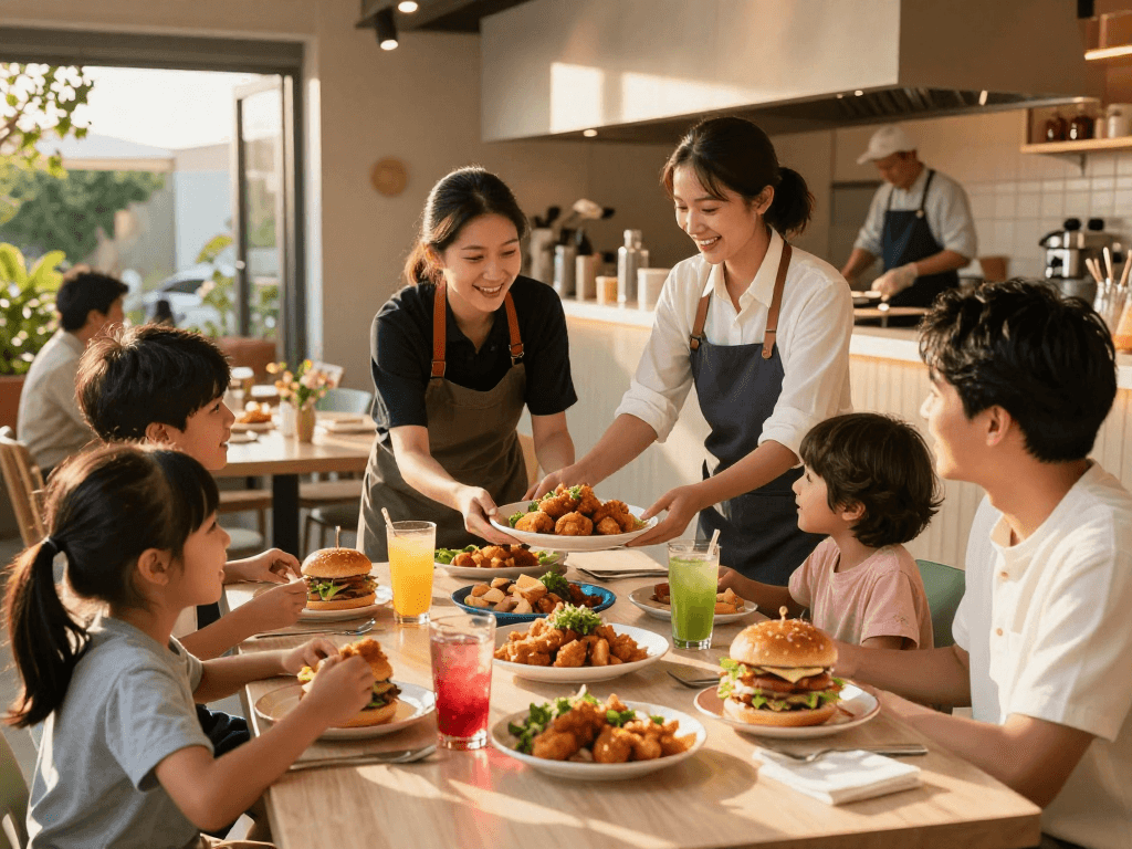 Delightful family dining moment at ROKOK88 with delicious meals, featuring rokok88 link login for easy ordering.