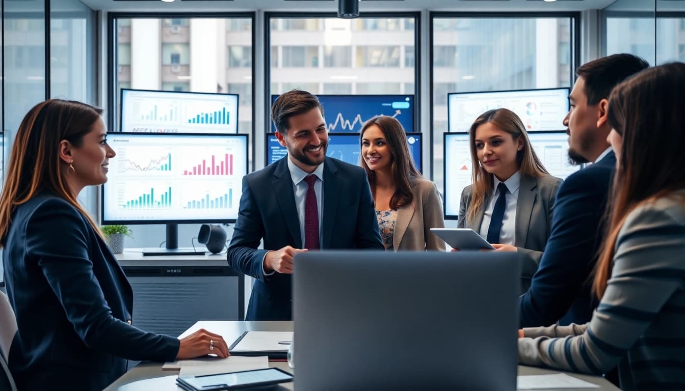 Streamlined contract management process illustrated by a professional team collaborating in a modern office.