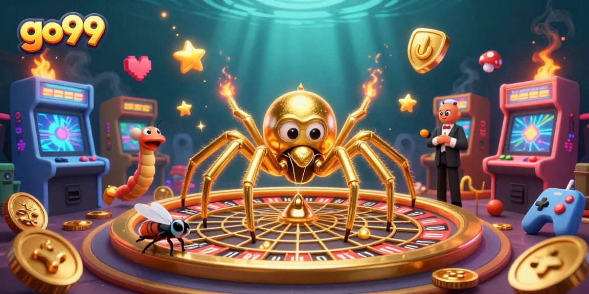 Place your bets at go99 with a thrilling casino scene featuring a golden web roulette!