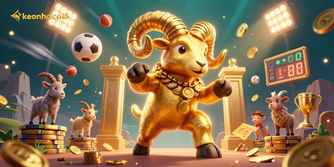 Engage with keonhacai5 betting opportunities among dynamic sports elements and golden motifs.