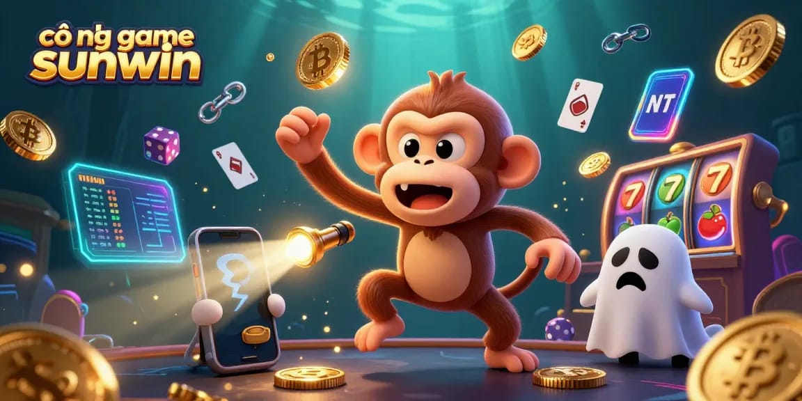 Engage with cổng game sunwin in a dynamic, haunted casino scene showcasing exciting slot reels and crypto coins.
