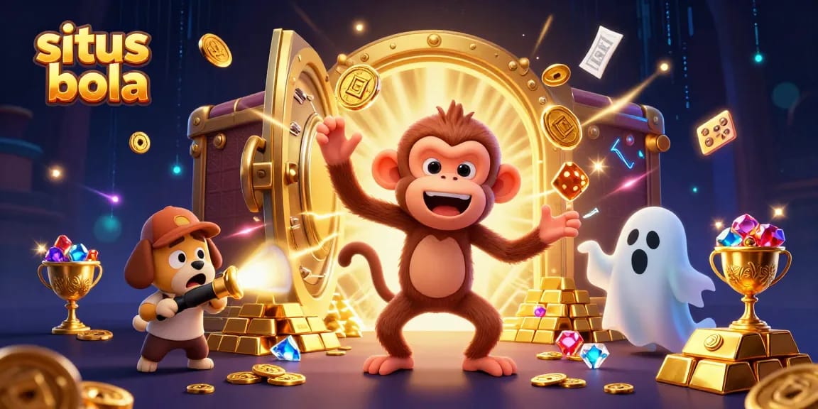 Bet on situs judi bola with excitement as a mischievous monkey juggles winnings in a haunted casino.