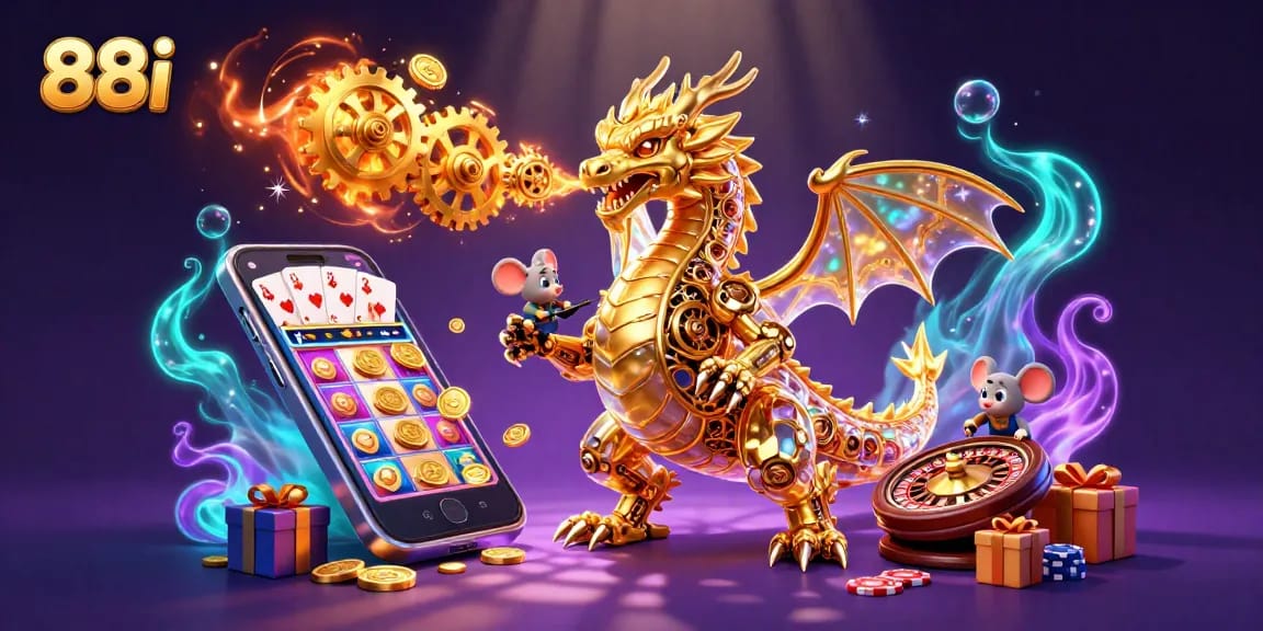 Experience thrilling adventures at 88i with a golden dragon and exciting casino elements.