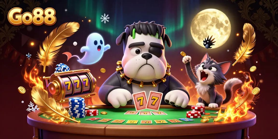 Engage with Go88's thrilling casino experience featuring a vibrant scene with unique characters.