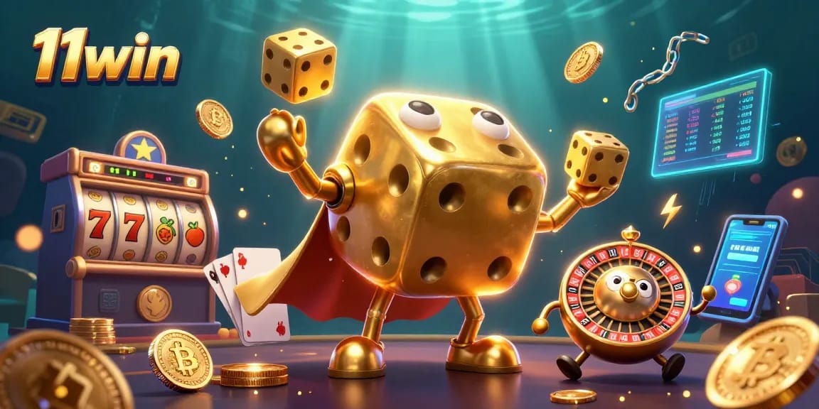 Engage with 11win's vibrant, animated casino scene featuring dynamic elements and characters.