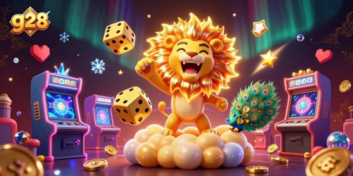 Join the g28 online casino adventure with vibrant, animated characters surrounded by exciting gaming elements.