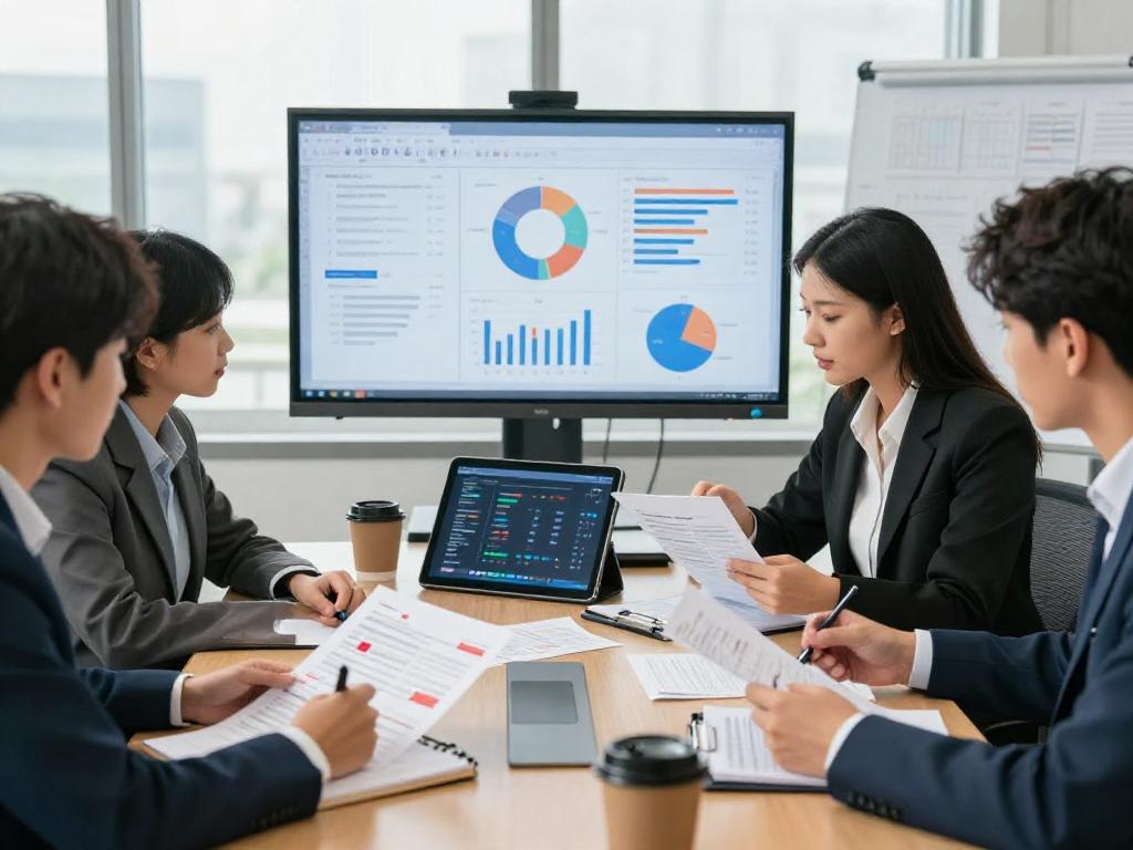 Document fraud detection analysis with professional team examining potential fraud signs in office.