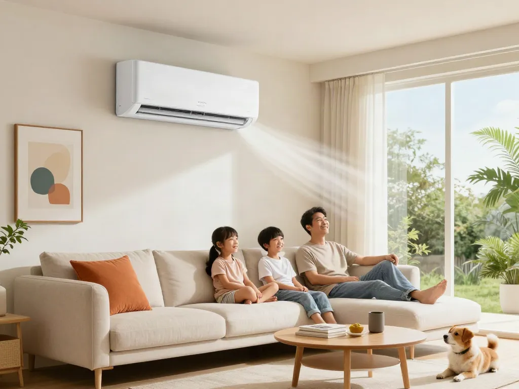 Enjoying a cool breeze from a 2400 BTU mini split in a stylish living room.
