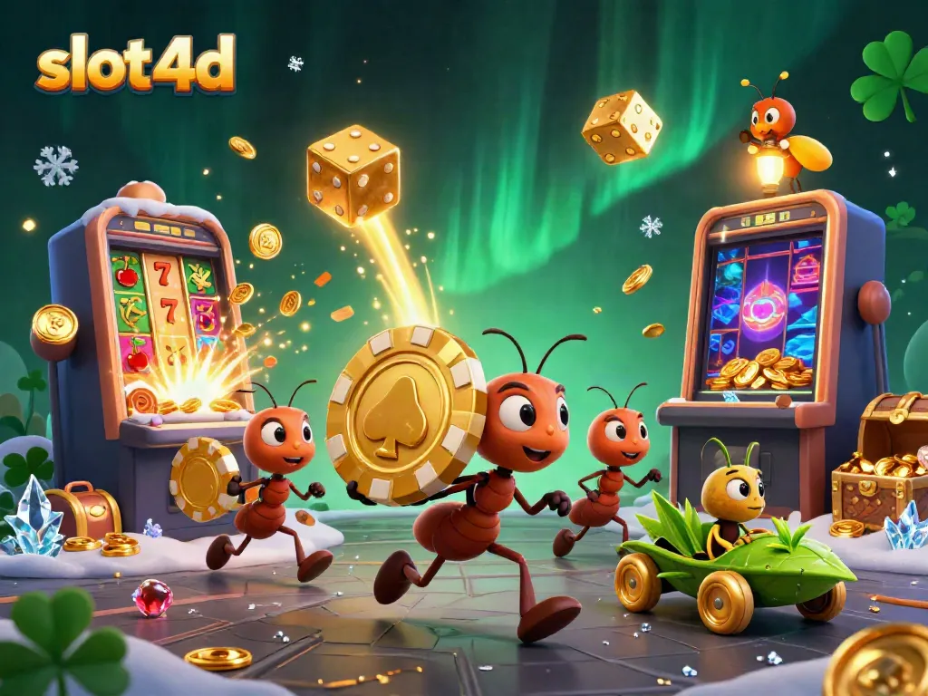 Experience thrilling action in slot 4d with playful ants and vibrant casino elements in a colorful heist scene.