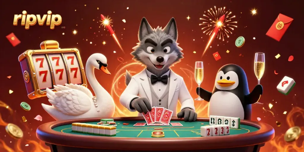 Experience the thrill of ripvip gaming with a charismatic wolf dealer, a stylish swan, and a penguin sommelier.