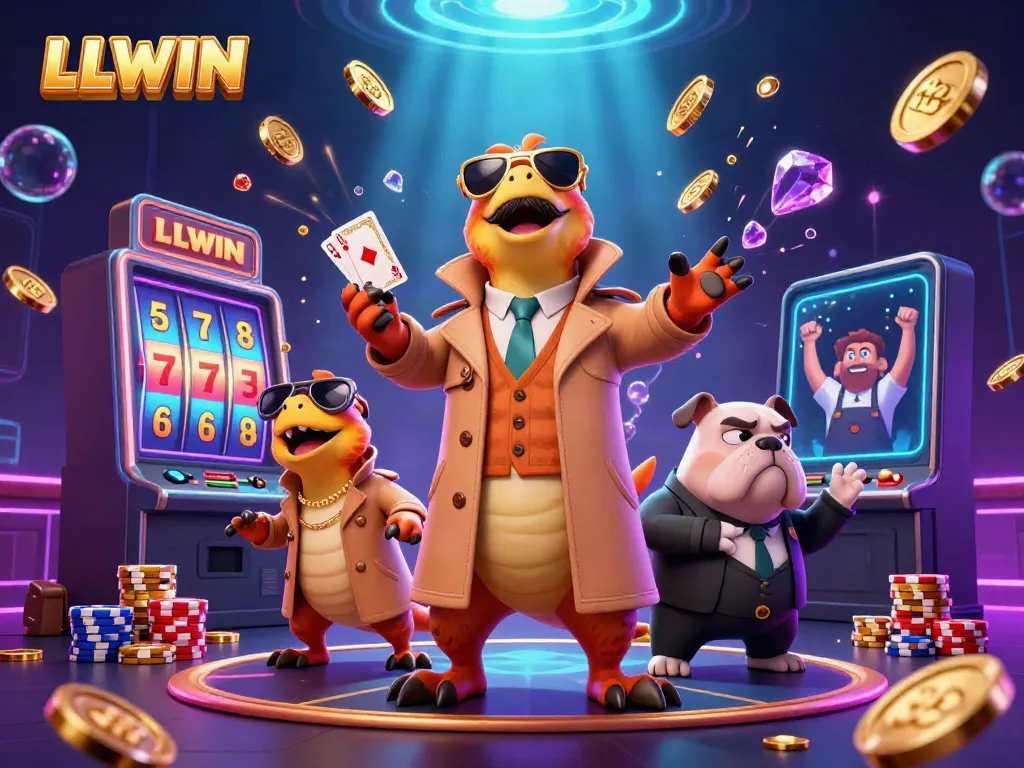 Experience winning thrills at LLWIN with raptors breaking into a VIP casino scene filled with excitement.