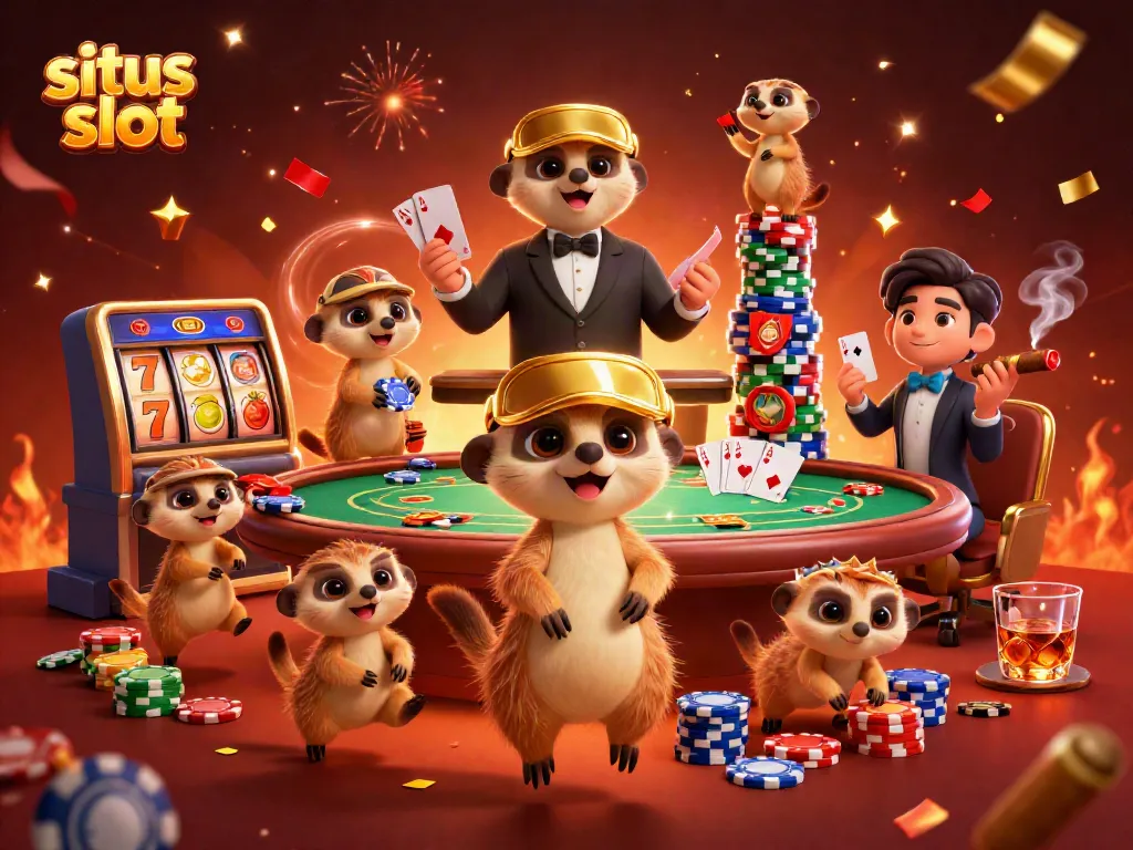 Experience exciting gameplay on the situs slot platform with enchanting meerkats running a casino.