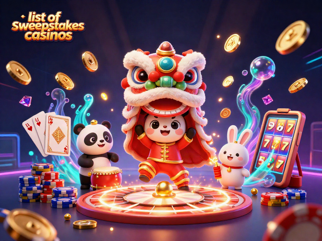 Engage with exciting games in our list of sweepstakes casinos featuring vibrant 3D characters and casino elements.