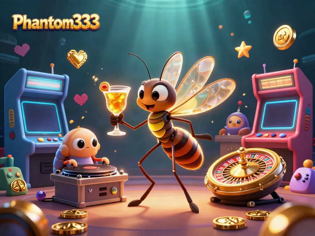 Engage with the excitement of Phantom333 featuring vibrant casino elements in a dynamic 3D scene.