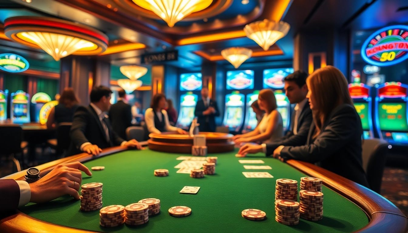 Action-packed gaming at Nhà cái KONG88 with vibrant poker chips and excited players.
