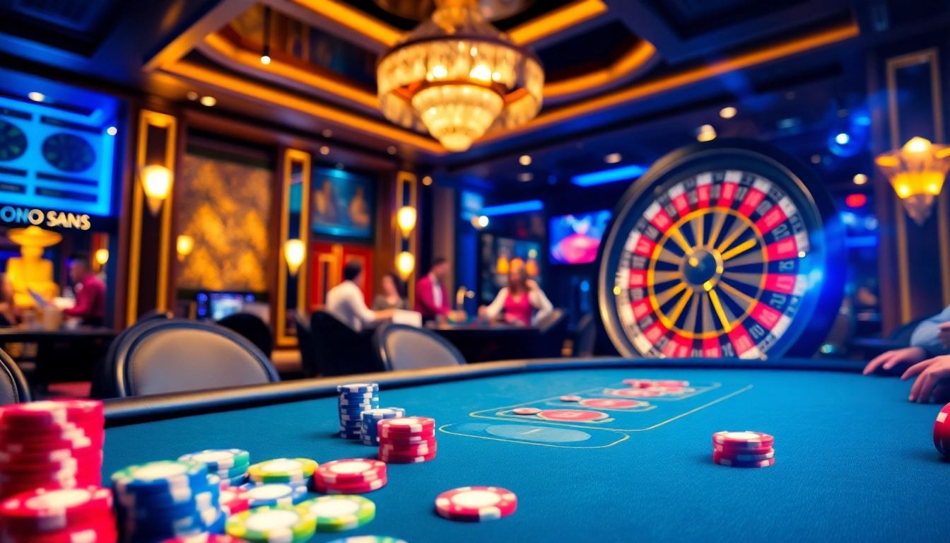 Experience thrilling gameplay at pg88 in a vibrant casino setting with poker chips and a roulette wheel.