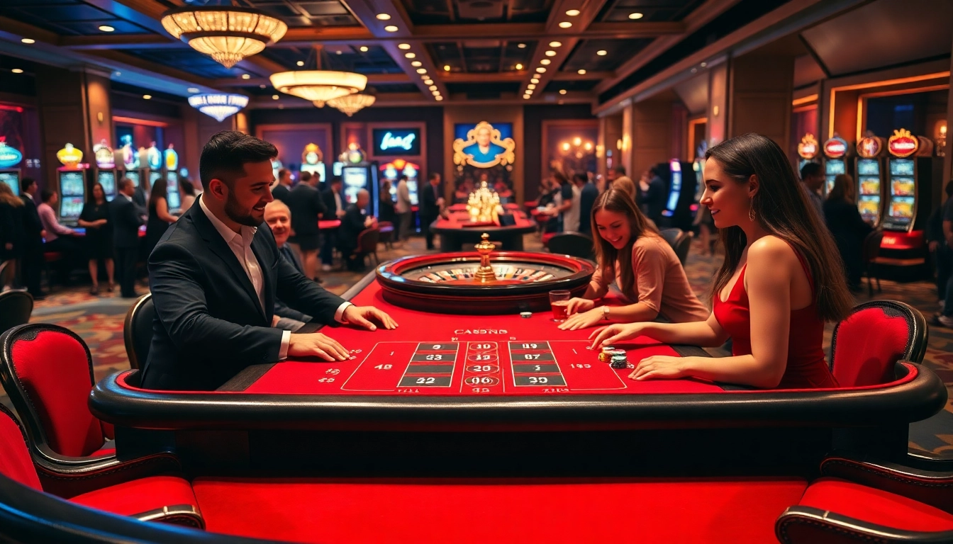 Exciting casino scene showcasing professional dealers at a blackjack table, highlighting https://f168.tools/ action.