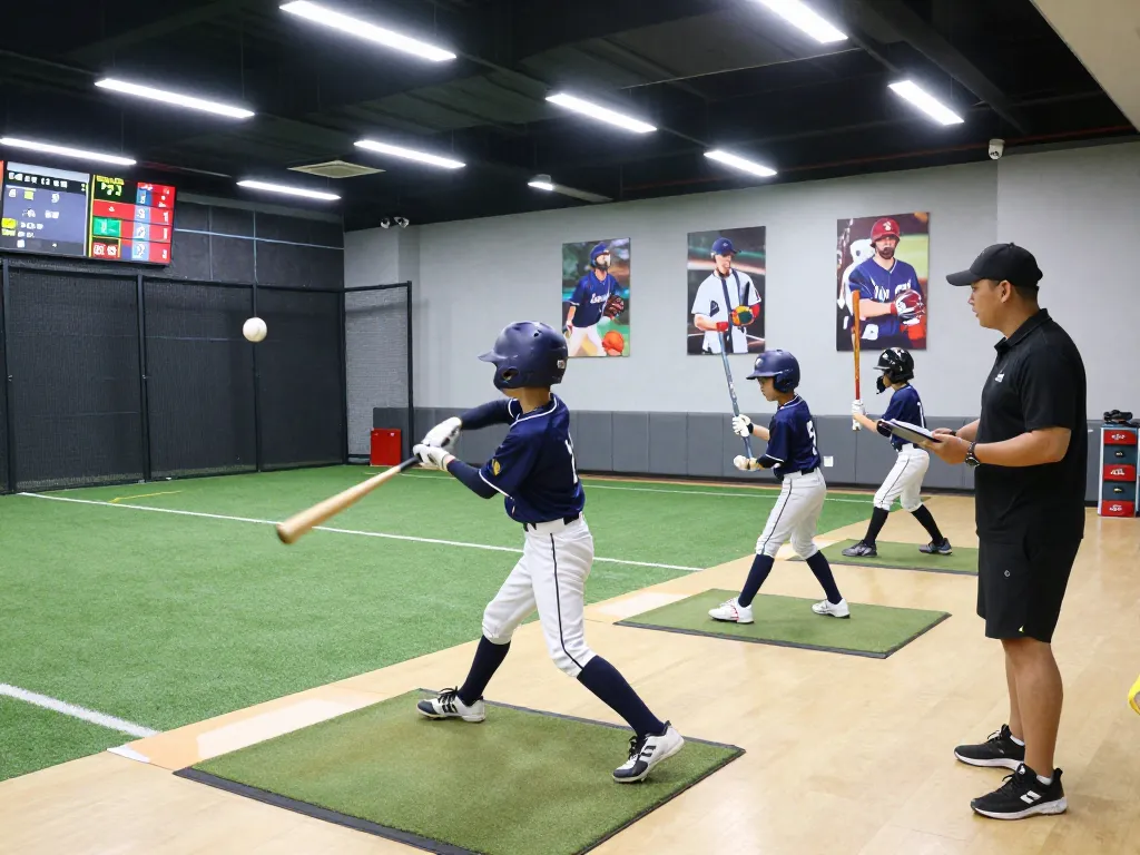 Hitclub youth athlete training in batting cage, showcasing skill development and dedication in sports