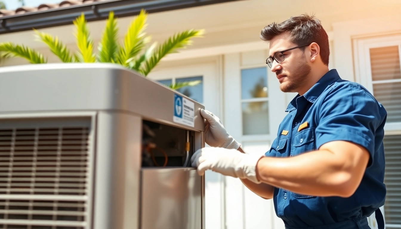 Technician delivering Air Conditioning Repair Tampa services with precision in a sunny residential setting.