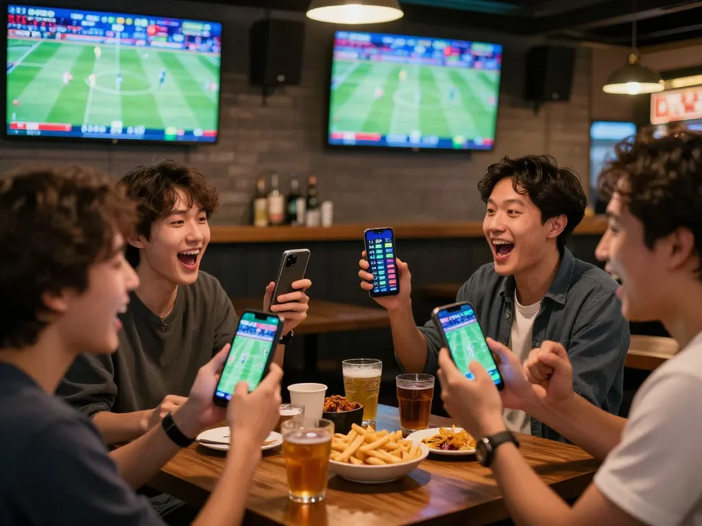 Sports betting excitement at uu88, with fans engaged in live game analysis and mobile betting