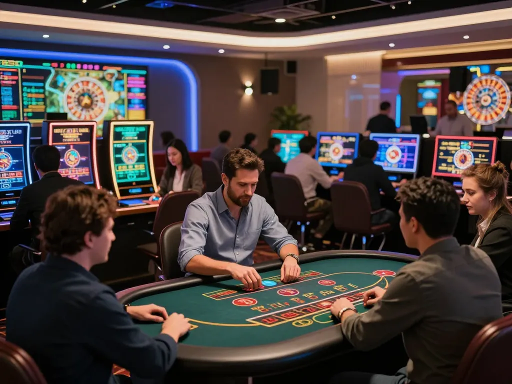 Players enjoying lively online games at ee88go casino with vibrant interfaces and engaging atmosphere