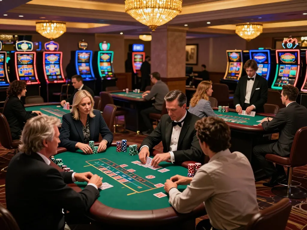 Players enjoying blackjack at 88xeng casino with vibrant chips and exciting atmosphere.