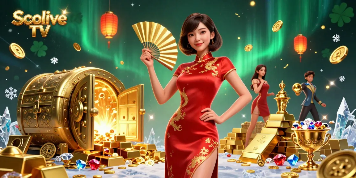 Socolive TV showcases vibrant Asian casino scene with cascading gold, jewels, and lanterns for a thrilling gambling experience