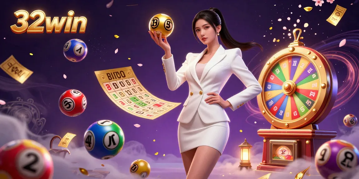 Spin the roulette ball at 32win, surrounded by vibrant casino elements and lottery excitement.