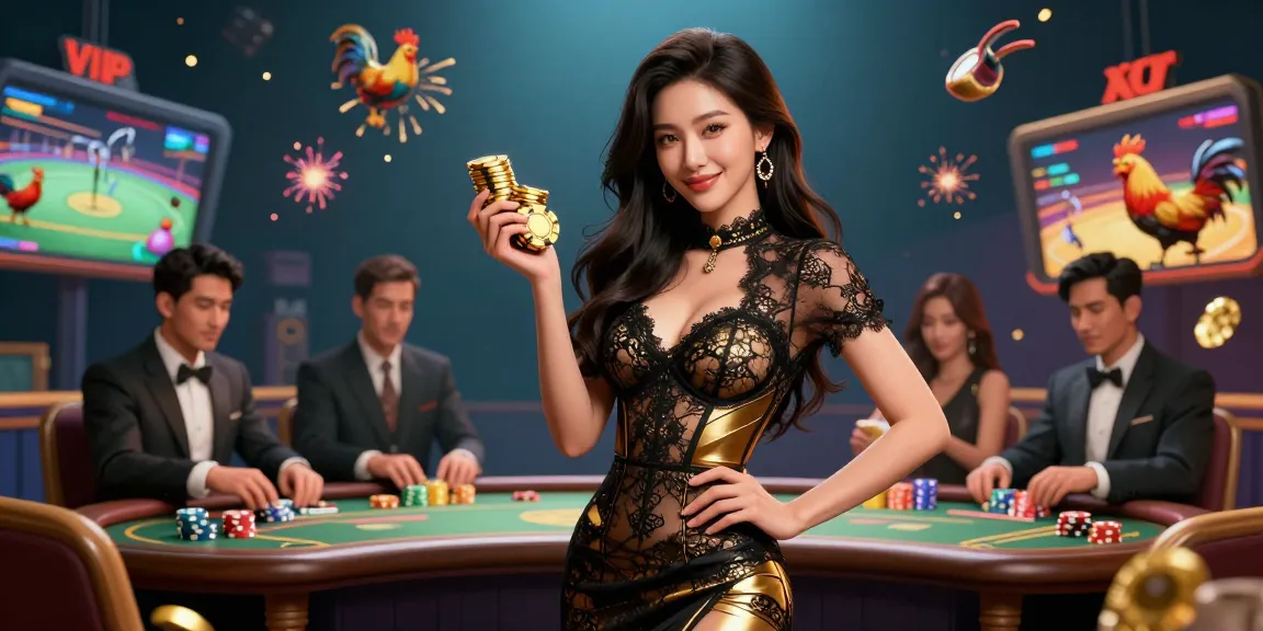 Watch the thrilling đá gà trực tiếp thomo as the beautiful Asian woman commands the VIP cockfighting arena.