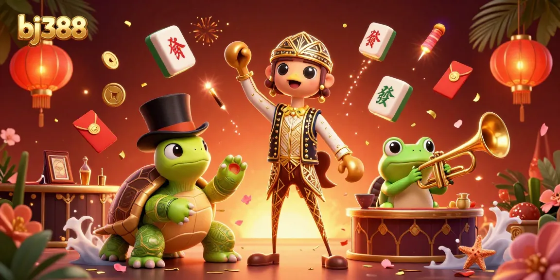 Bettors celebrate wins at bj388's vibrant online casino, featuring unique games and dynamic visuals.