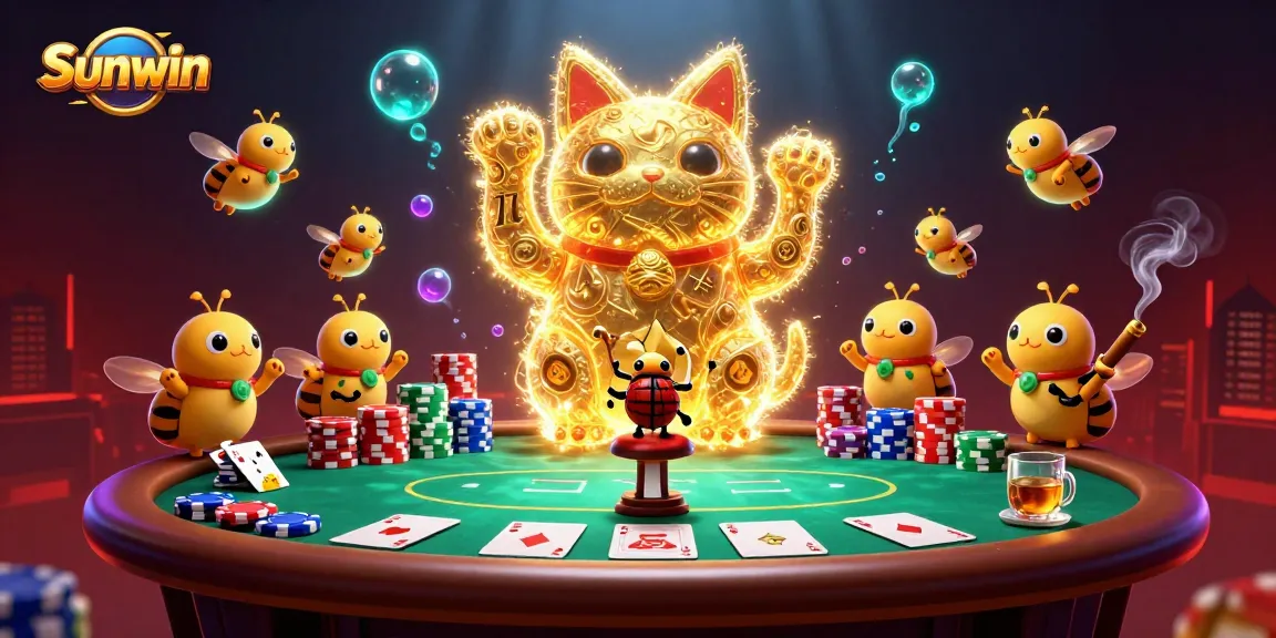 Experience winning opportunities in Sunwin’s exciting gaming universe with a colorful lucky cat.