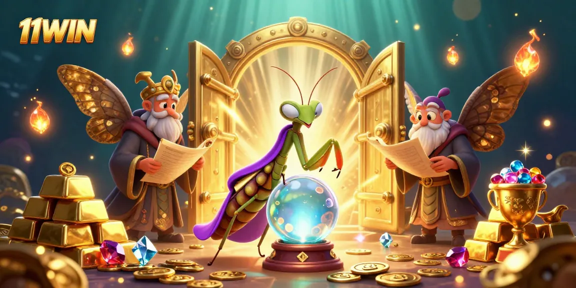 Engage with 11WIN in an enchanting casino scene filled with treasures and mystical elements.
