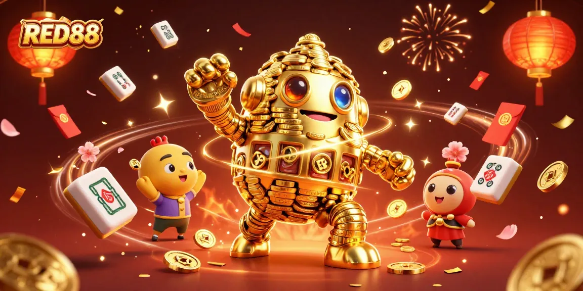 Engage in rewarding gameplay at RED88 with vibrant 3D casino elements symbolizing wins.