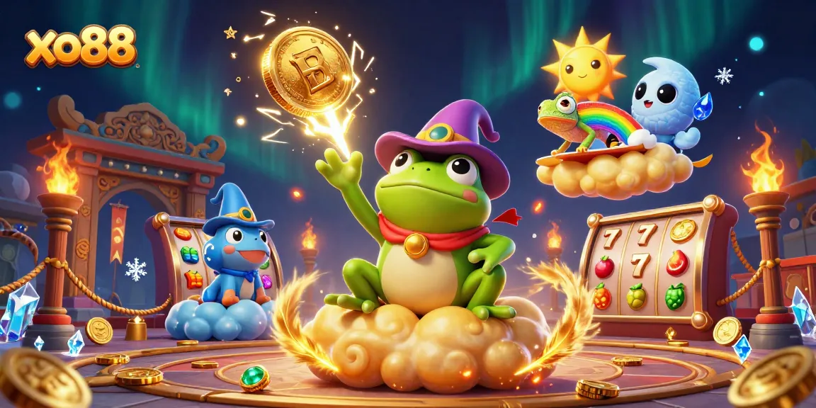 Spin your luck with xo88 in an action-packed online gambling scene filled with gold coins and vibrant characters.