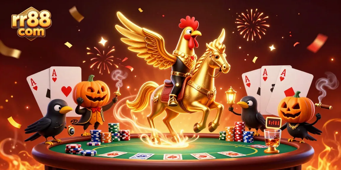 Maximize your wins at rr88 com with a thrilling 3D casino environment showcasing poker and festive celebrations.