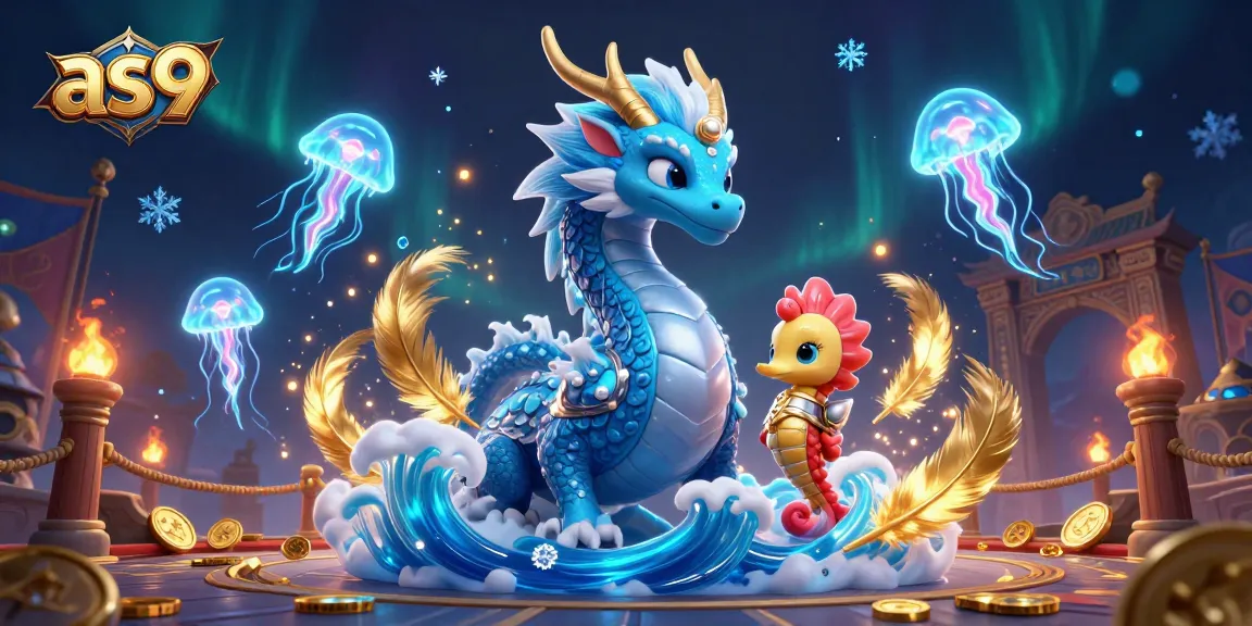 Win big with as9 in a vibrant 3D gaming scene featuring a water dragon and thrilling casino elements.
