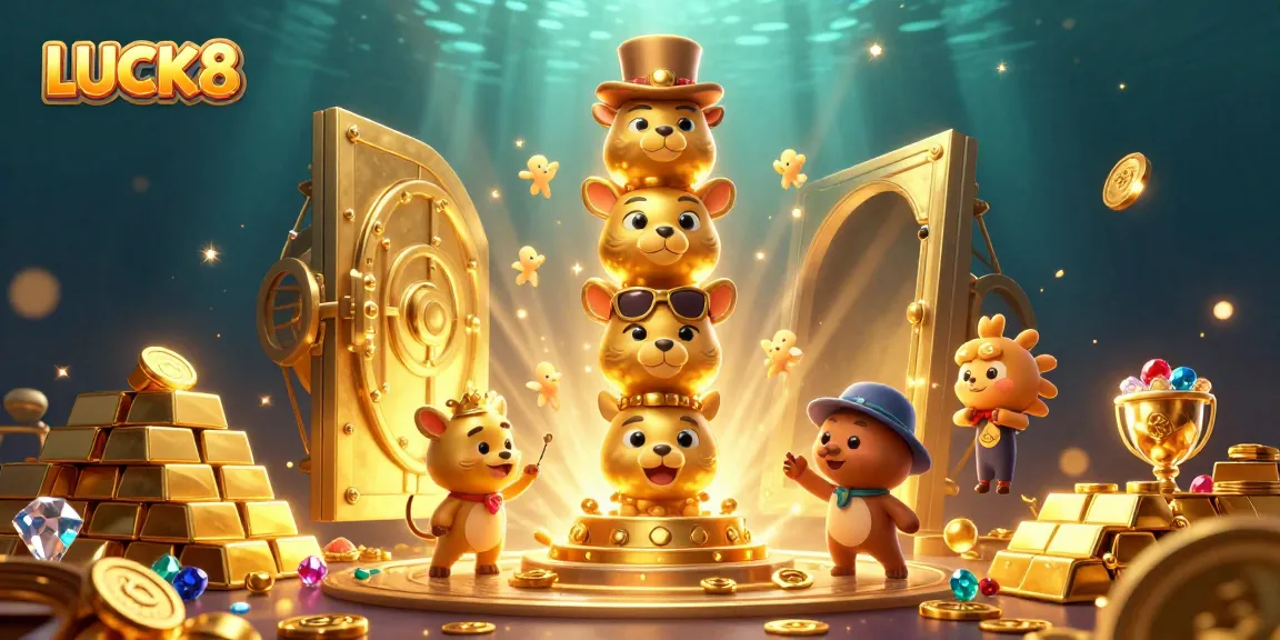 Engage with LUCK8's vibrant casino world featuring a golden totem and treasure elements.