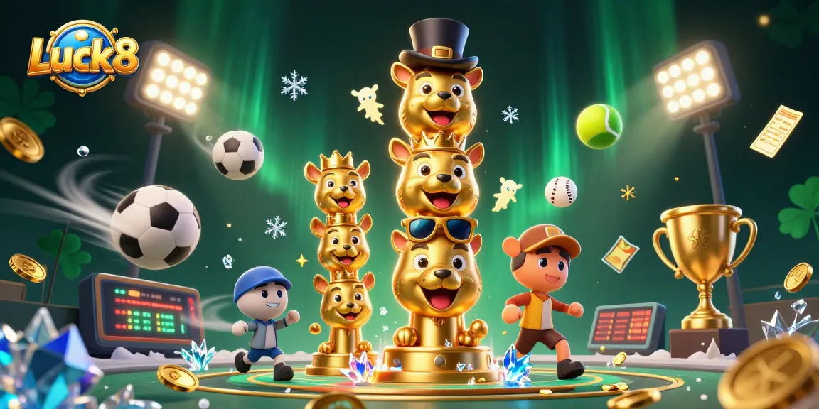Experience top-tier gaming with Luck8, featuring dynamic sports elements and a golden totem.