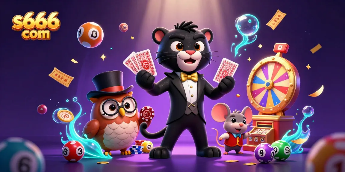 Engage in big winnings at s666 com with a 3D cartoon scene of a stylish panther dealer and vibrant game elements.